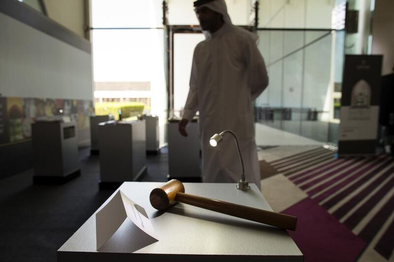 Court artefacts on display yesterday for the 40th commemoration of the Constitution of the Union Supreme Court in Abu Dhabi. Christopher Pike / The National