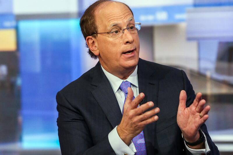 Laurence "Larry" Fink, chairman and chief executive officer of BlackRock Inc., speaks during a Bloomberg Television interview in New York, U.S., on Thursday, Dec. 17, 2015. Fink said falling energy prices and a stronger dollar are weighing on the U.S. economy, which will be lucky to see 2 percent growth in 2016. Photographer: Chris Goodney/Bloomberg *** Local Caption *** Larry Fink
