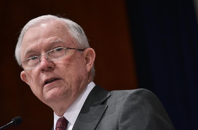 (FILES) This file photo taken on December 4, 2017 shows US Attorney General Jeff Sessions speaking during the inaugural Global Forum on Asset Recovery at the  International Finance Corporation in Washington, DC.
The US Justice Department announced January 11, 2018 creation of a special task force to investigate what it called "narcoterrorism" by the powerful Lebanese movement Hezbollah.
The unit will comprise specialists on money-laundering, drug trafficking, terrorism and organized crime, targeting Iran ally Hezbollah's sprawling network, whose reach extends across Africa and into Central and South America, the department said."The Justice Department will leave no stone unturned in order to eliminate threats to our citizens from terrorist organizations and to stem the tide of the devastating drug crisis," said Attorney General Jeff Sessions.
 / AFP PHOTO / Mandel Ngan