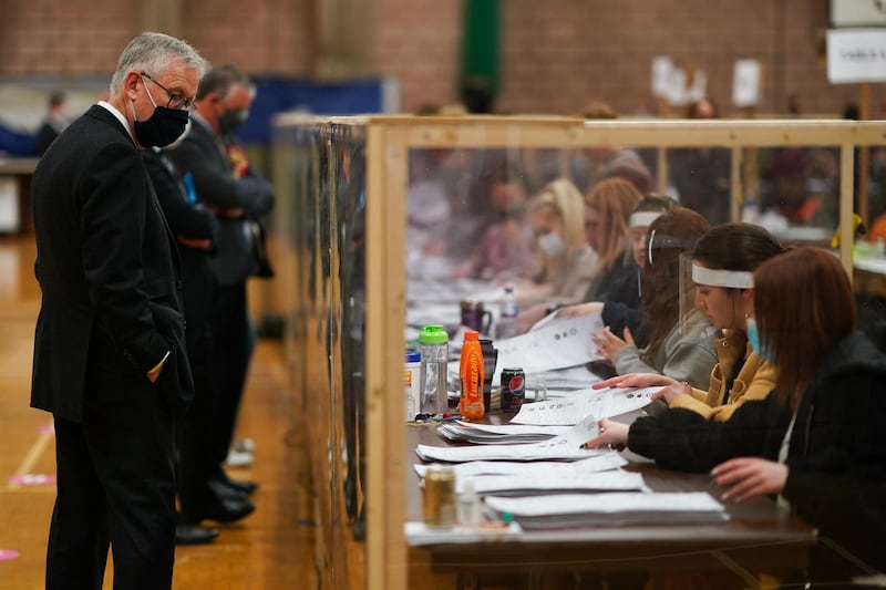 People observe as the count takes place in  Hartlepool. The loss is a blow to Labour leader Sir Keir Starmer who had promised to transform the party in the wake of its historic 2019 general election defeat. Getty Images)