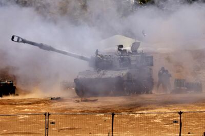 An Israeli mobile artillery unit fires from a border position in southern Israel toward the Gaza Strip. AFP