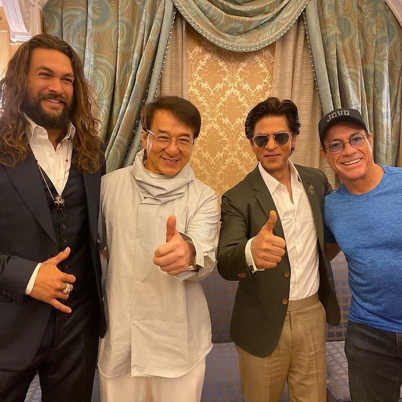 International actors Jackie Chan, Shah Rukh Khan and Jean-Claude Van Damme at the Joy Forum in Saudi Arabia this week. Instagram 