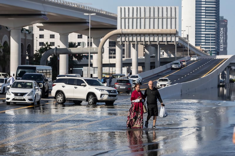 Heavy rain in Dubai made parts of Sheikh Zayed Road impassable. Antonie Robertson/The National
