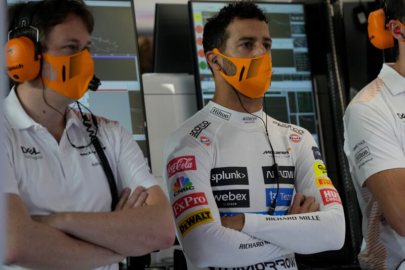 McLaren driver Daniel Ricciardo of Australia stands during practice session for the Saudi Arabian Grand Prix. AP Photo