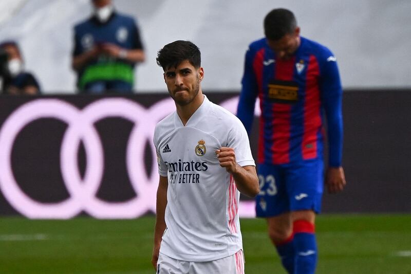 Real Madrid's Spanish midfielder Marco Asensio celebrates. AFP