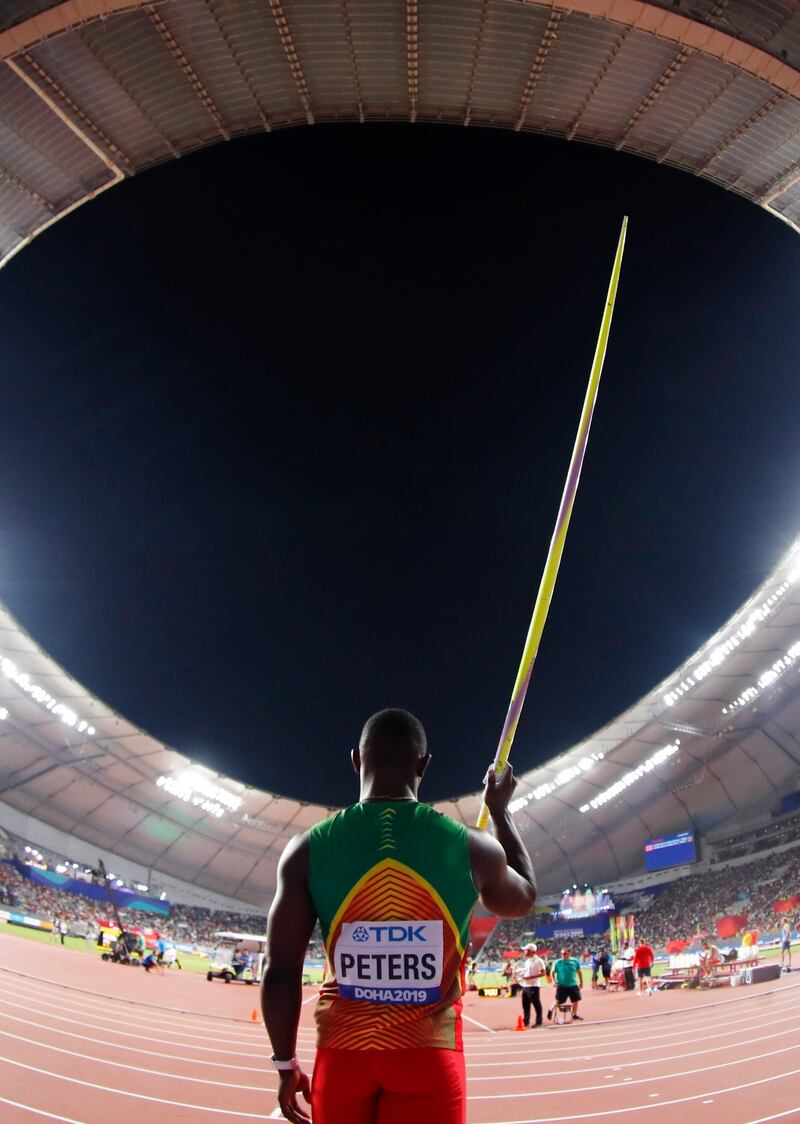 Anderson Peters of Grenada competes in the men's javelin final during the IAAF World Athletics Championships at the Khalifa Stadium in Doha, on Sunday, October 6. EPA