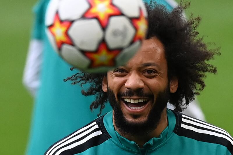 Real Madrid's Brazilian defender Marcelo enjoys the session. AFP