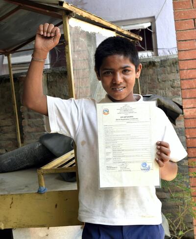 Sagar Nepali, 13, was finally given his birth certificate after he received help from SathSath and Toybox. Courtesy SathSath