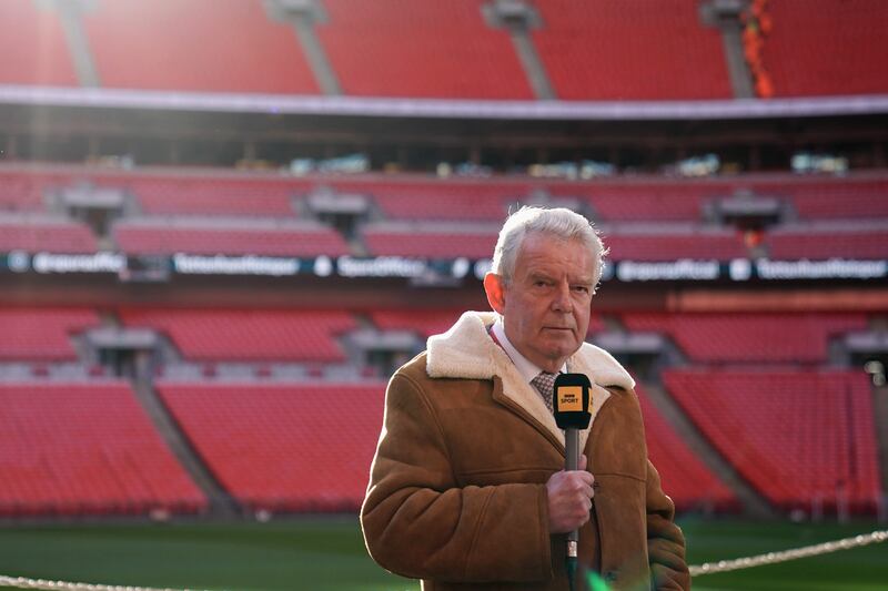 'Motty' in his signature sheepskin coat at Wembley in 2017. Getty Images