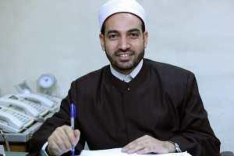 Sheikh Salem Abdel Gelil, Director of the Azhari Channel, and Deputy of the Ministry of Religious Affairs, poses for a photo in his office in downtown Cairo on June 9, 2009. Victoria Hazou. *** Local Caption ***  VH_Sheikh.01.jpg