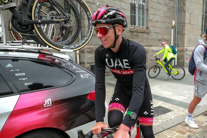 Tadej Pogacar of UAE Team Emirates after a training session two days ahead of the Tour de France. EPA