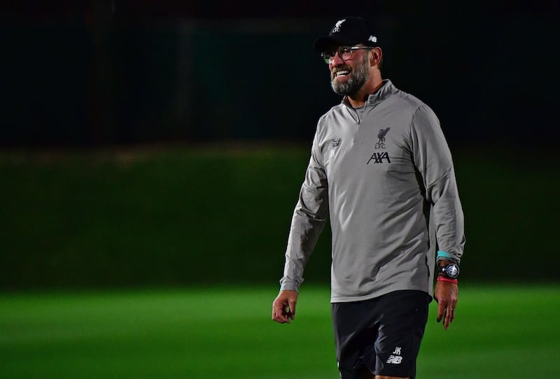 Liverpool's Jurgen Klopp takes part in a team training session at Qatar University in the capital Doha. AFP