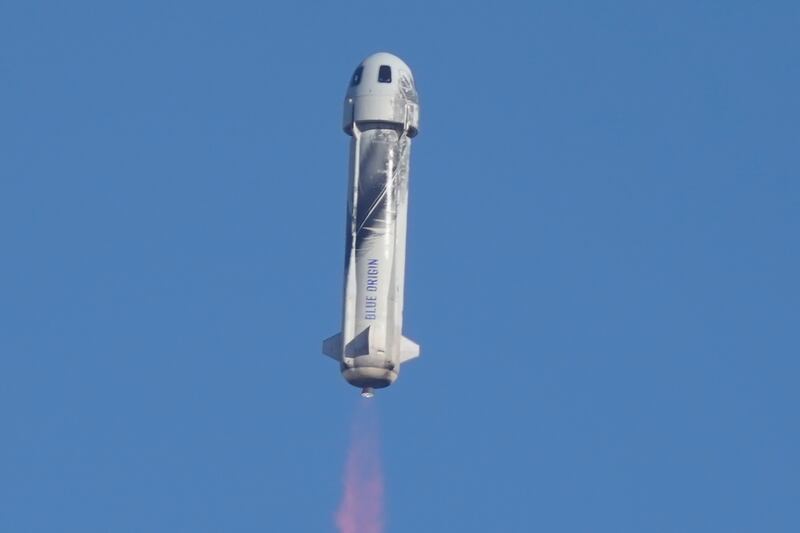 Blue Origin's New Shepard rocket takes off from Van Horn, West Texas. AP