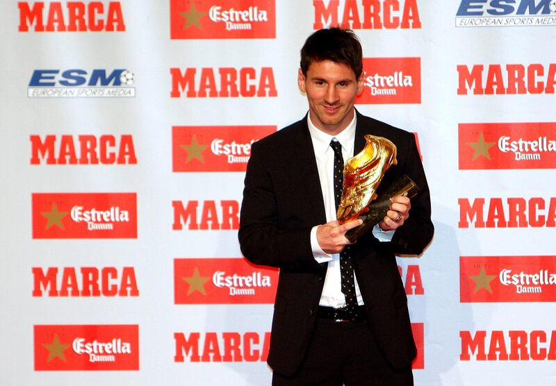 BARCELONA, SPAIN - OCTOBER 29:  Lionel 'Leo' Messi receiving the European Golden Boot 2012 award for best European goalscorer of the 2011-2012 season on October 29, 2012 in Barcelona, Spain.  (Photo by Miquel Benitez/WireImage)