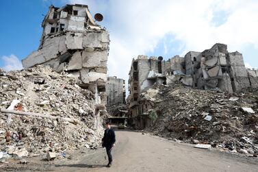 War-ravaged buildings in the Syrian city of Aleppo. Syrian millennials highly support showing humanity in wartime, a Red Cross survey found. AFP