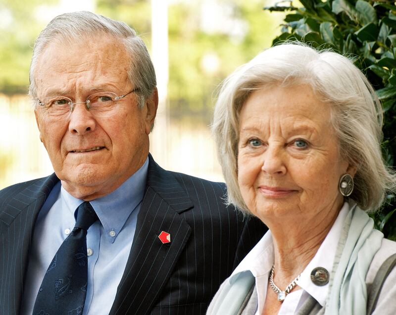 Donald Rumsfeld and his wife attend a ceremony in 2011 at the place where a plane hijacked on 9/11 hit the Pentagon a decade earlier. AFP