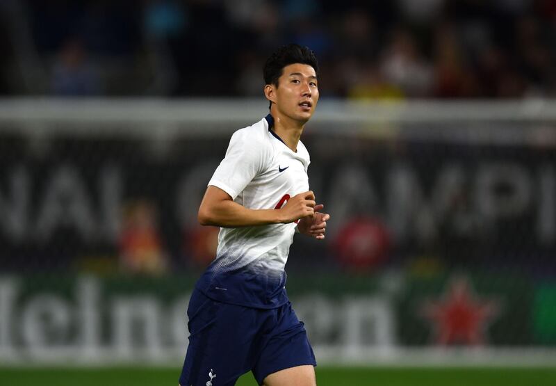 Tottenham Hotspur's South Korean midfielder Son Heung-Min looks on during the International Champions Cup friendly football match between AC Milan and Tottenham Hotspur at US Bank Stadium in Minneapolis, Minnesota, on July 31, 2018.  / AFP PHOTO / STEPHEN MATUREN