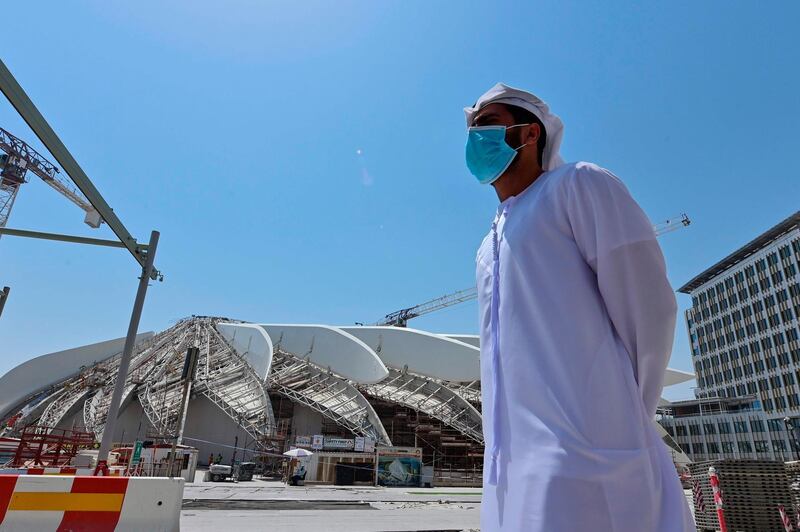 An Emirati visitor at the under-construction Dubai Expo 2020 site. AFP