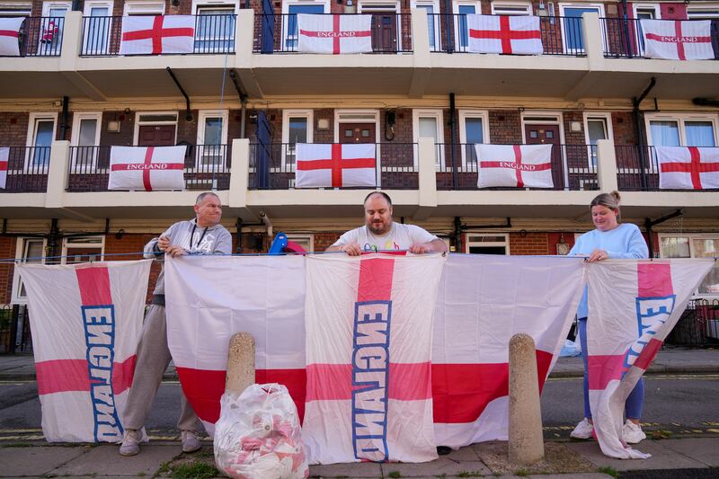 England fans prepare for the World Cup at the Kirby estate in Bermondsey, south-west London. Reuters