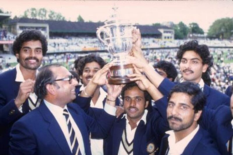 A jubilant India cricket team lift the 1983 World Cup after beating West Indies in the final.