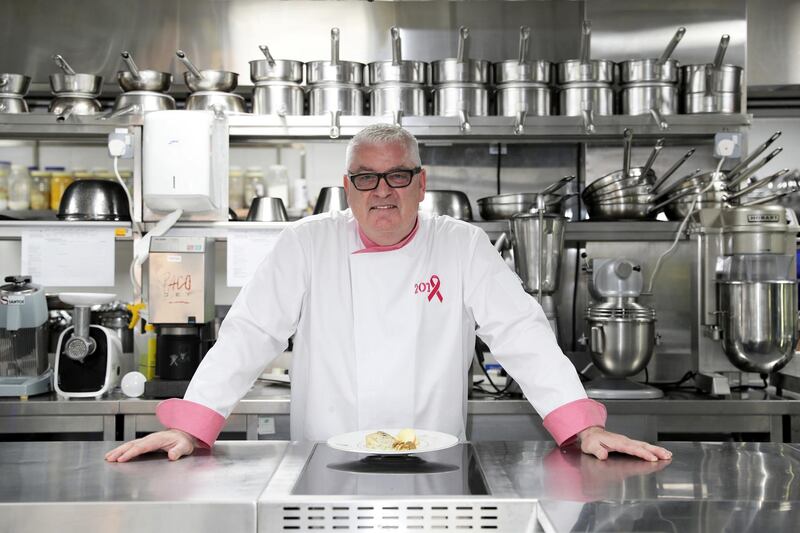 DUBAI , UNITED ARAB EMIRATES, September 20 , 2018 :- Michael Kitts , Director of Culinary Arts in the kitchen at The Emirates Academy of Hospitality Management in Dubai. ( Pawan Singh / The National )  For News/POAN. Story by Patrick