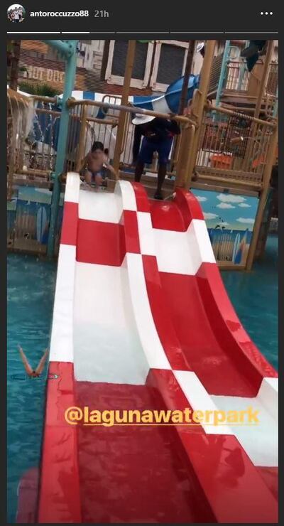 Antonella Roccuzzo's Instagram story showed a cip of their son enjoying Laguna waterpark. 