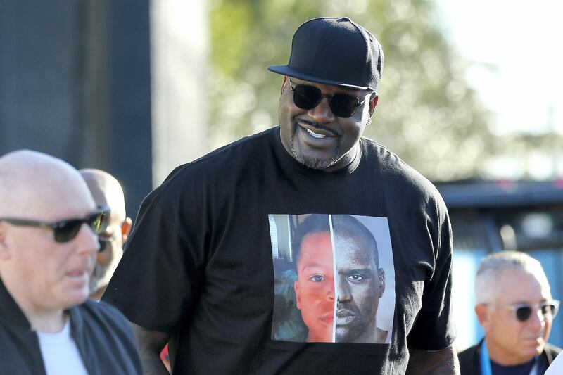 MIAMI, FLORIDA - FEBRUARY 02: Former basketball player Shaquille O'Neal arrives at Super Bowl LIV at Hard Rock Stadium on February 02, 2020 in Miami, Florida.   Michael Reaves/Getty Images/AFP