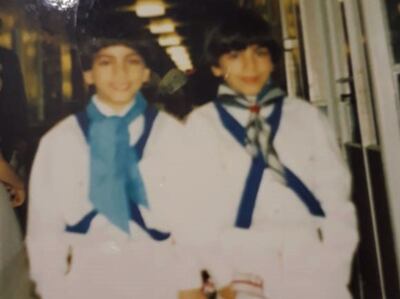 Ahmed Hankir in the late 1980s with his twin brother, aged nine, while Morris Dancing in Dublin. Photo: Ahmed Hankir