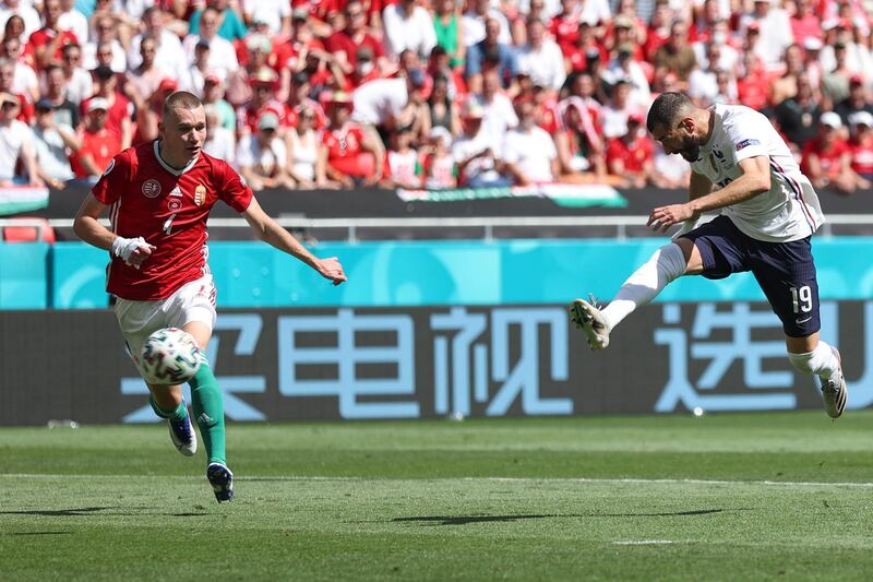 France attacker Karim Benzema shoots wide in the first half. AP