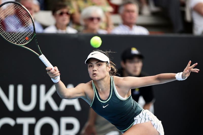 Emma Raducanu of Great Britain plays a forehand during her three-set defeat to Elina Svitolina of Ukraine at the ASB Tennis Classic in Auckland, New Zealand, on Thursday, January 4, 2024. AP