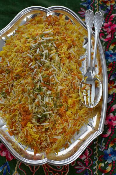 Shirin Polo extracted from Pomegranates and Roses_ My Persian Family Recipes by Ariana Bundy