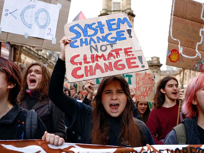 Climate protesters march through the city centre in Glasgow, Scotland. Getty Images