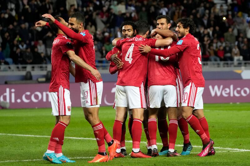 Al Ahly players celebrate after Mohamed Sherif scored their second goal. AP