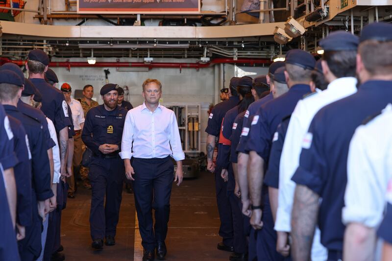 The list also includes British Defence Secretary Grant Shapps, pictured onboard HMS Diamond. Photo: MoD