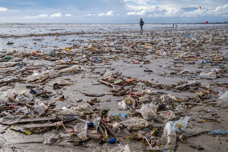 Plastic waste washed ashore at Kuta beach in Bali, Indonesia, on April 10. EPA