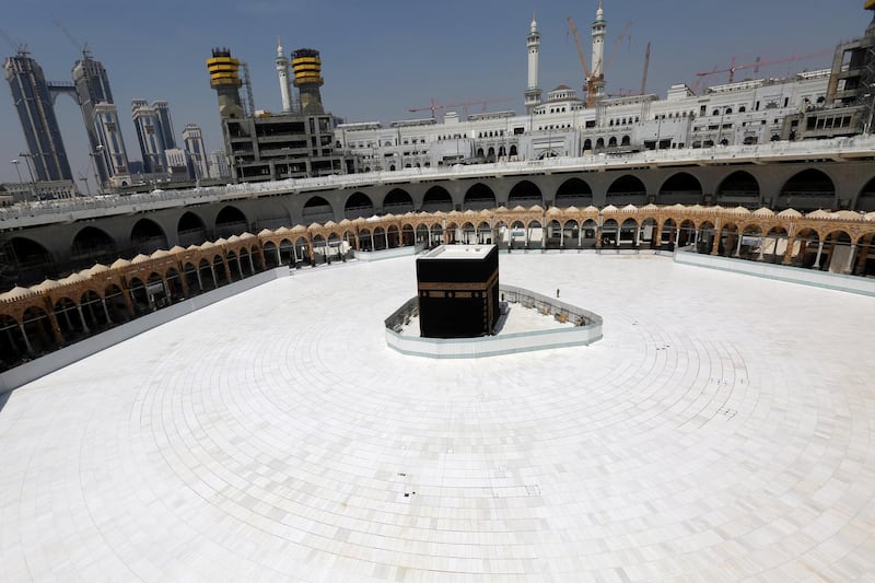 Kaaba at the Grand Mosque is almost empty of worshippers. Reuters