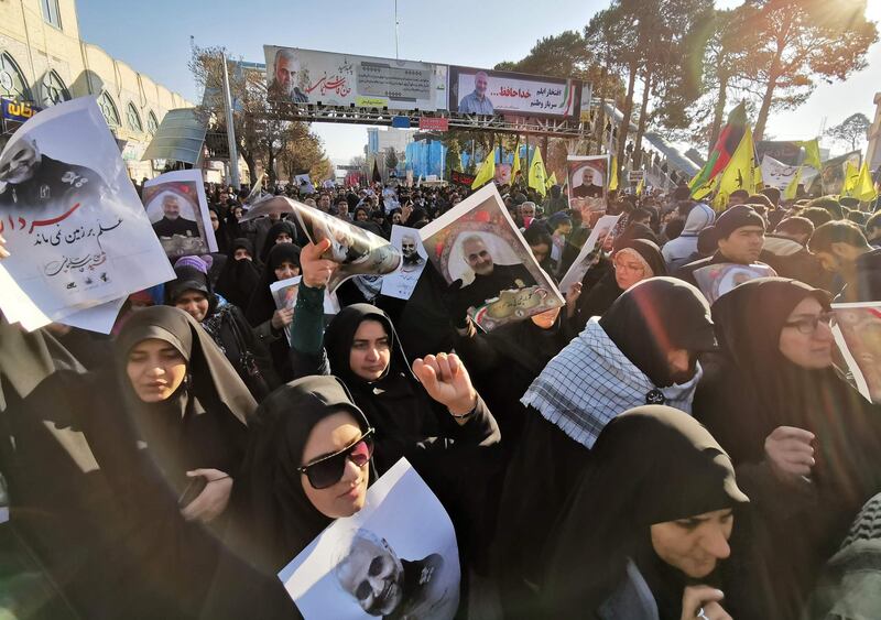 Iranian mourners gather for the burial of Qassem Suleimani in his hometown Kerman.  AFP