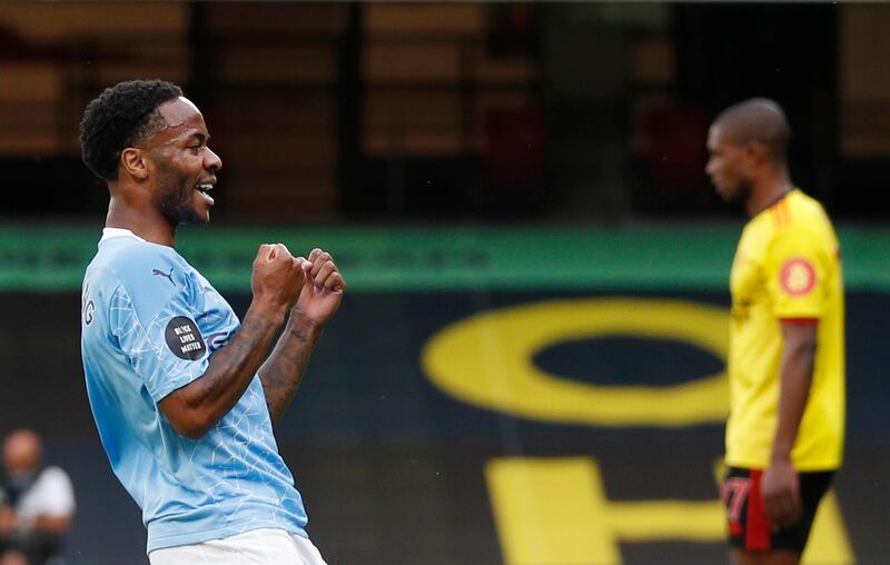 Manchester City's Raheem Sterling celebrates scoring their first goal. Reuters