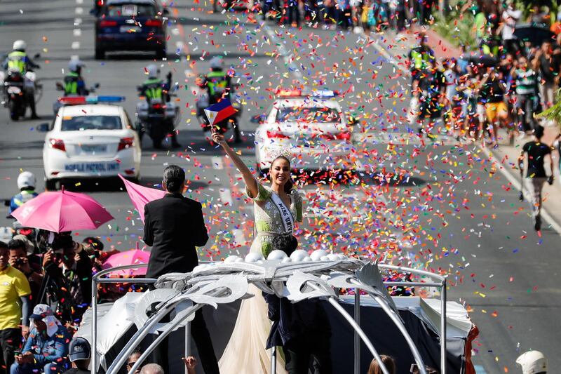 A homecoming parade was held in Catriona Gray's honour. EPA