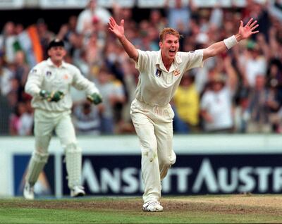 2 Jan 2000:  Brett Lee of Australia celebrates the wicket of Agit Agarkar of India caught by Mark Waugh first ball for nought. This was the fourth innings in succession that Agarkar was dismissed first ball during  the first days play of the Third Test match between Australia and India at the Sydney Cricket Ground, Sydney, Australia. Mandatory Credit: Adam Pretty/ALLSPORT