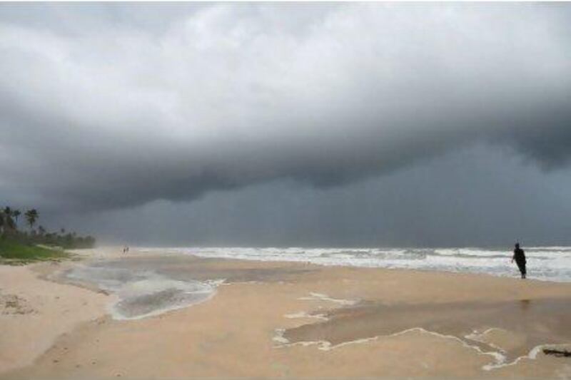 Dark monsoon clouds hang low over the sea beside the Beach House in south Goa. Effie-Michelle Metallidis for The National