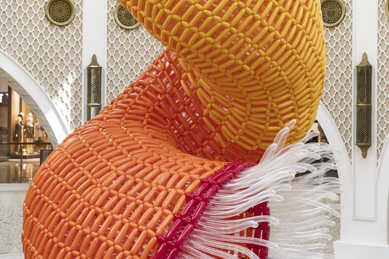 DUBAI, UNITED ARAB EMIRATES. 28 JANUARY 2018. Jason Heckenworth’s new large scale installation made out of 50 000 ballons inside Dubai Mall. (Photo: Antonie Robertson/The National) Journalist: Nyree Mcfarlane. Section: National.