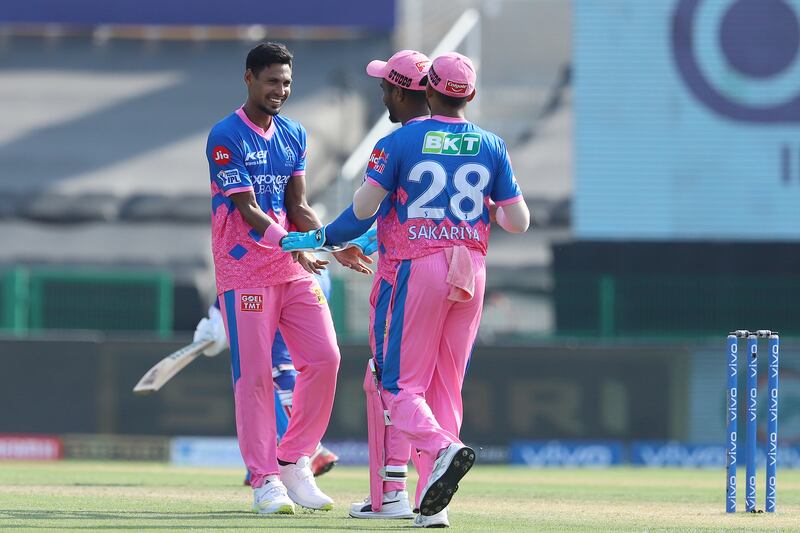 Mustafizur Rahman of Rajasthan Royals celebrates the wicket of Shimron Hetmyer. Sportzpics for IPL