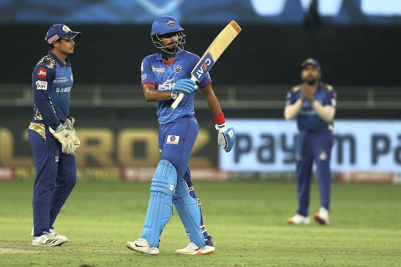 Shreyas Iyer captain of Delhi Capitals celebrates his fifty, half century during the final of season 13 of the Dream 11 Indian Premier League (IPL) between the Mumbai Indians and the Delhi Capitals held at the Dubai International Cricket Stadium, Dubai in the United Arab Emirates on the 10th November 2020.  Photo by: Ron Gaunt  / Sportzpics for BCCI