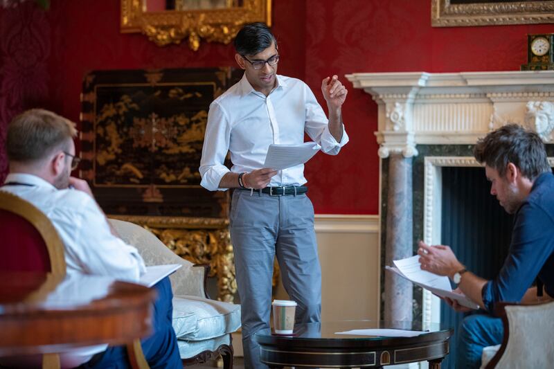 Mr Sunak works on his budget speech with staff in the offices at 11 Downing Street, October 2021. Photo: HM Treasury