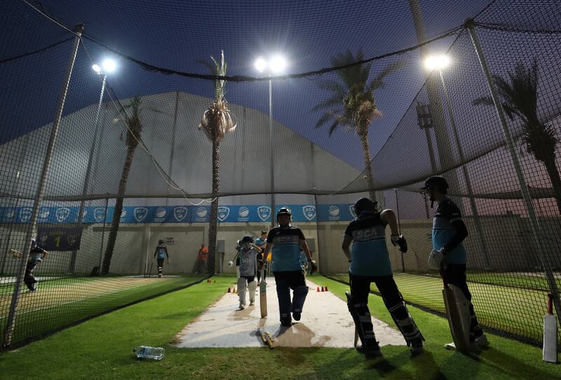 Afghanistan cricketers training at Sharjah Cricket Academy.