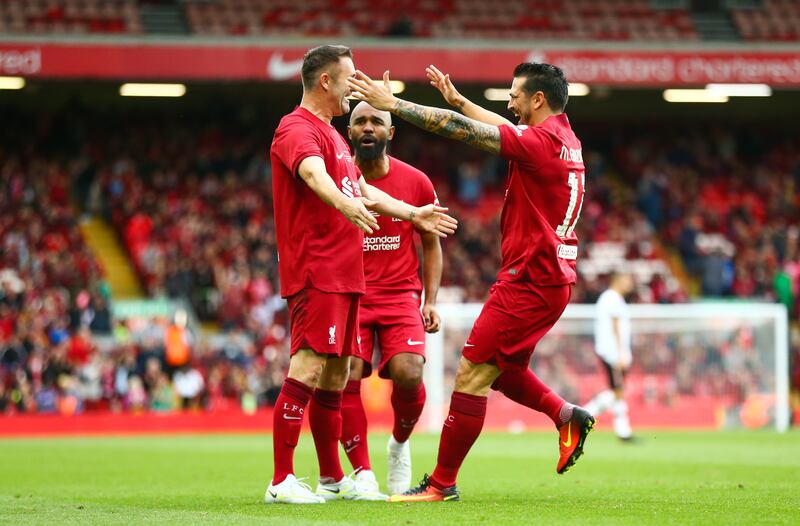 Liverpool's Mark Gonzalez celebrates scoring their side's first goal of the game during the Legends match at Anfield, Liverpool. Picture date: Saturday September 24, 2022.