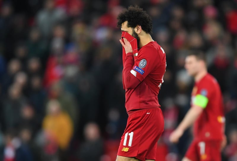 Mohamed Salah of Liverpool reacts to defeat to Altetico Madrid. Getty Images