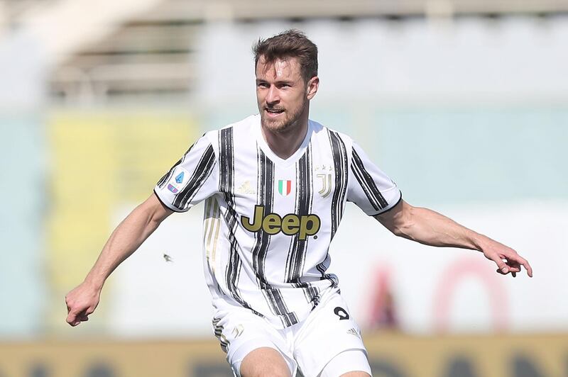 FLORENCE, ITALY - APRIL 25: Aaron Ramsey of Juventus in action during the Serie A match between ACF Fiorentina and Juventus at Stadio Artemio Franchi on April 25, 2021 in Florence, Italy. Sporting stadiums around Italy remain under strict restrictions due to the Coronavirus Pandemic as Government social distancing laws prohibit fans inside venues resulting in games being played behind closed doors.  (Photo by Gabriele Maltinti/Getty Images)