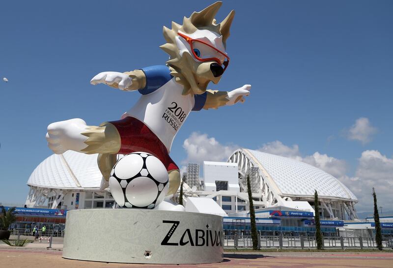 epa06802209 A view of the FIFA World Cup 2018 mascot Zabivaka at the Fish Stadium ahead of the FIFA World Cup 2018 in Sochi, Russia, 12 June 2018. The Fish Stadium Stadium will host six FIFA World Cup 2018 matches, including one quarterfinal. The FIFA World Cup will take place in Russia from 14 June to 15 July 2018.  EPA/FRIEDEMANN VOGEL